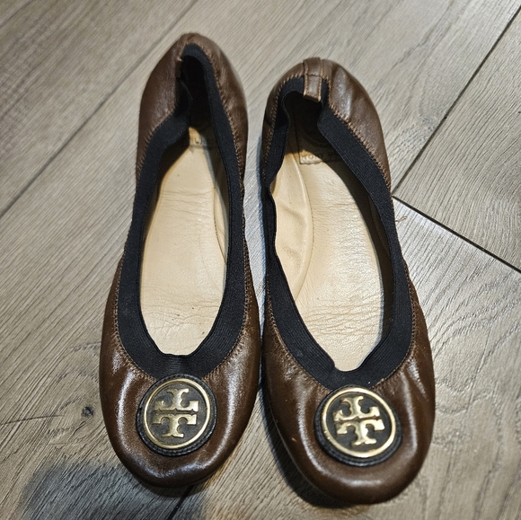 Tory Burch Brown Leather Ballet Flats - Picture 1 of 6
